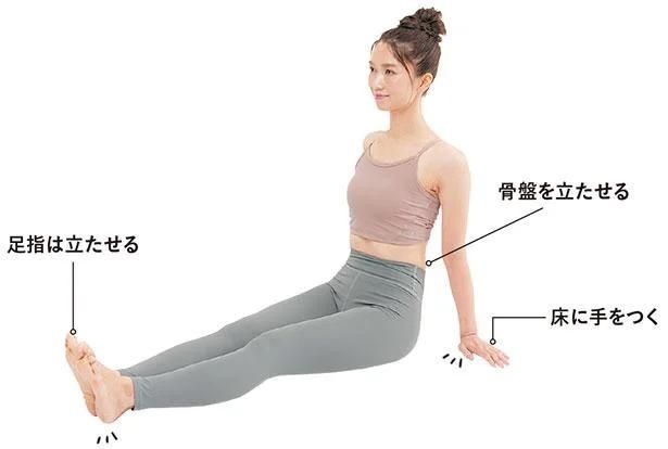 STEP1 両足を伸ばして座る （C）erica／KADOKAWA