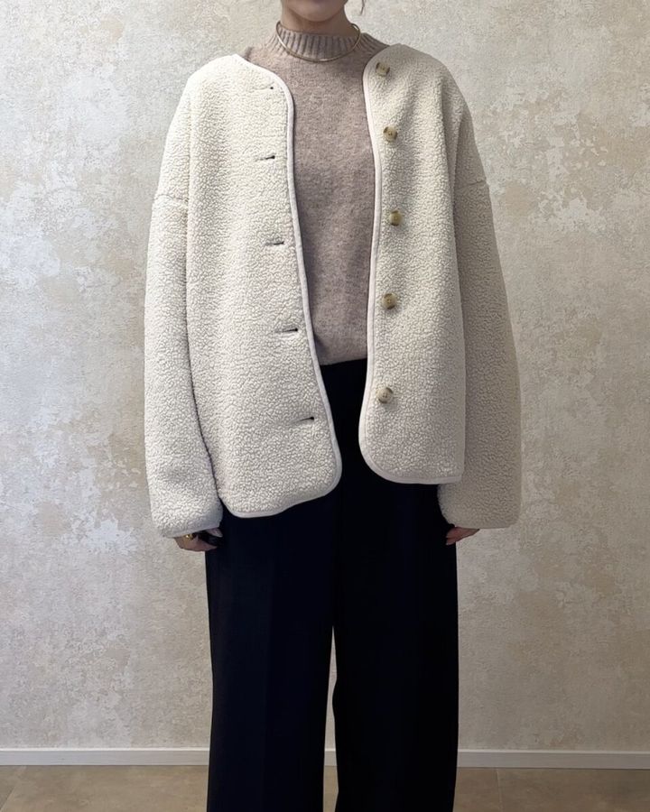 ユニクロボアフリースリラックスカーディガン Mサイズ着用正面