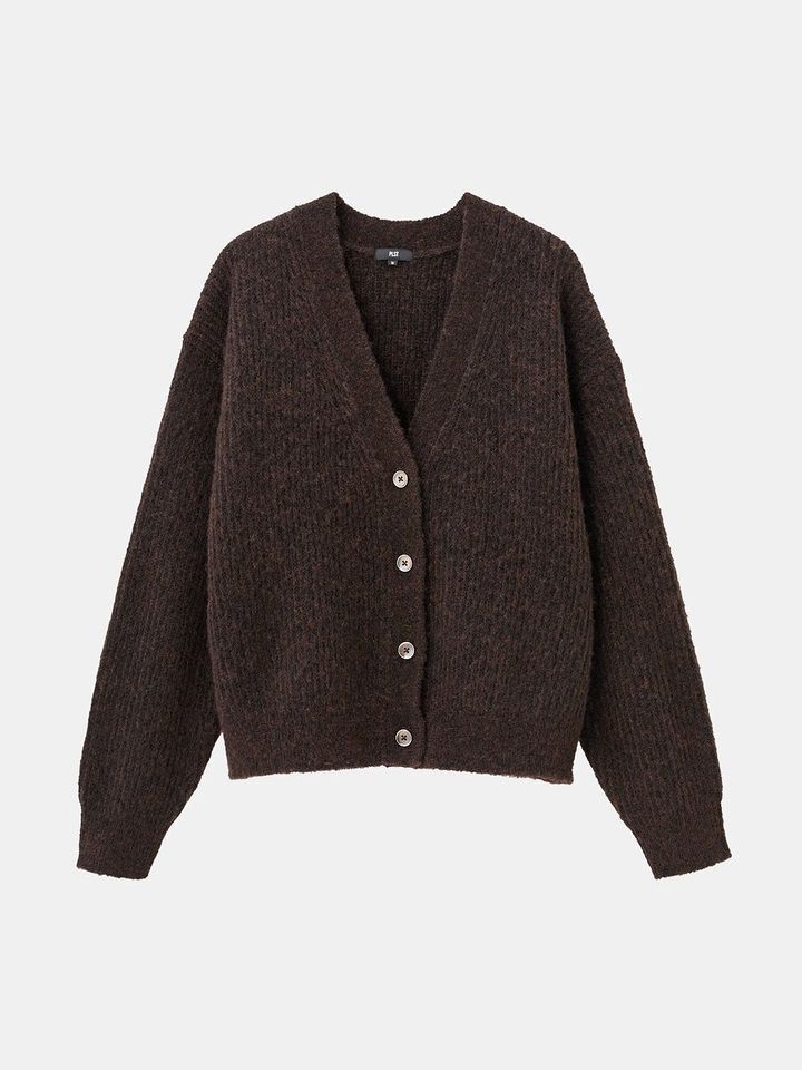 PLSTのブラッシュドヤーンVネックカーディガン