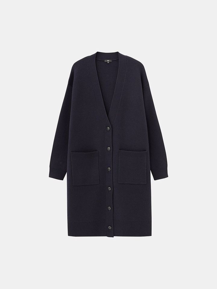 PLSTのウールコットンブレンドロングカーディガン