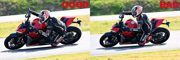 【スーパースポーツよりもアクションによる変化は大きい】一般的に、ネイキッドはスーパースポーツよりも前後サスペンションの設定が柔らかい。これはサーキット走行でも、ピッチングを作りやすく、前後の荷重移動や姿勢変化が分かりやすいなどのメリットにつながるのだ