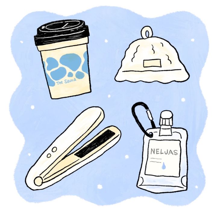 サウナ サウナー 女子 momo 持ち物 必需品 サウナハット ネルジャス タンブラー ヘアアイロン コードレス