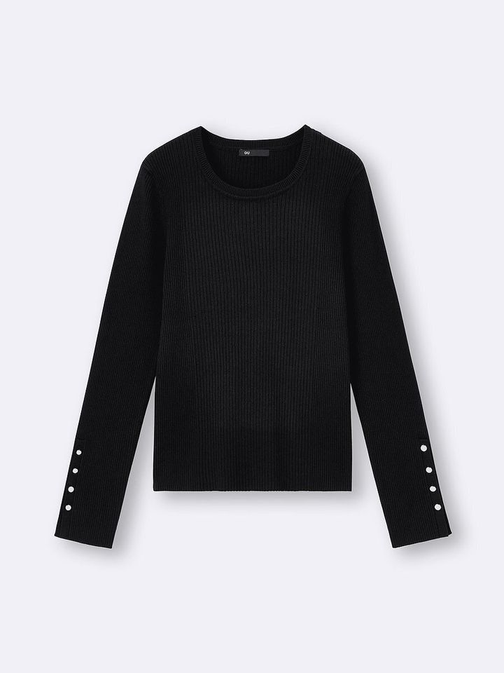 GUのリブニットボタンスリーブプルオーバー