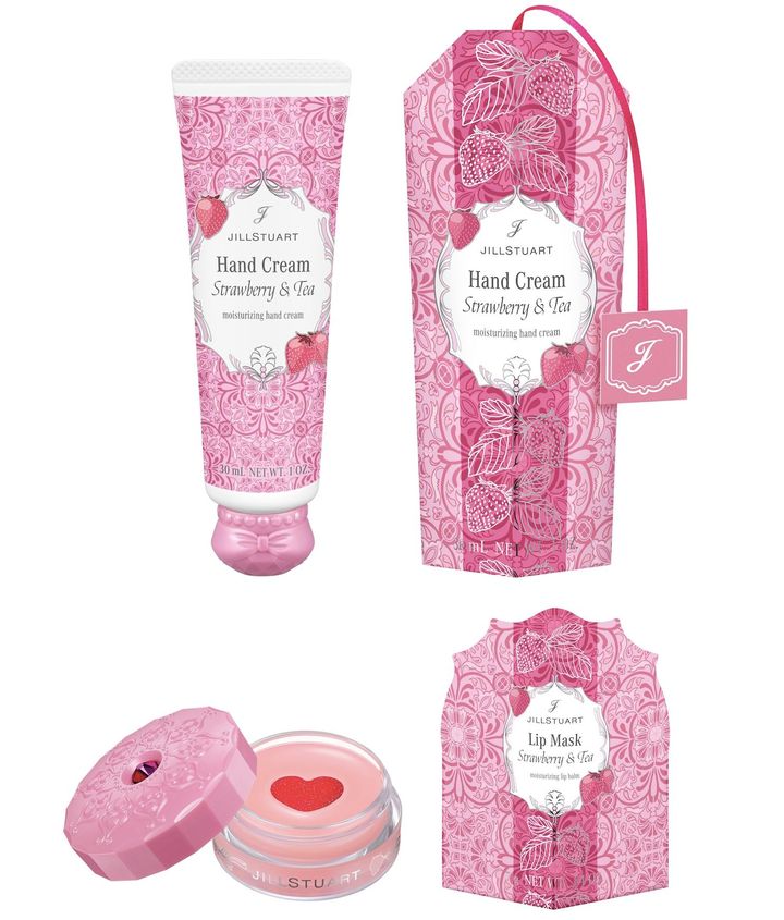 〈上から〉ストロベリー＆ティー ハンドクリーム 30g ￥1,870 ストロベリー＆ティー リップマスク 7g ￥2,200（ともに2月6日より限定発売）