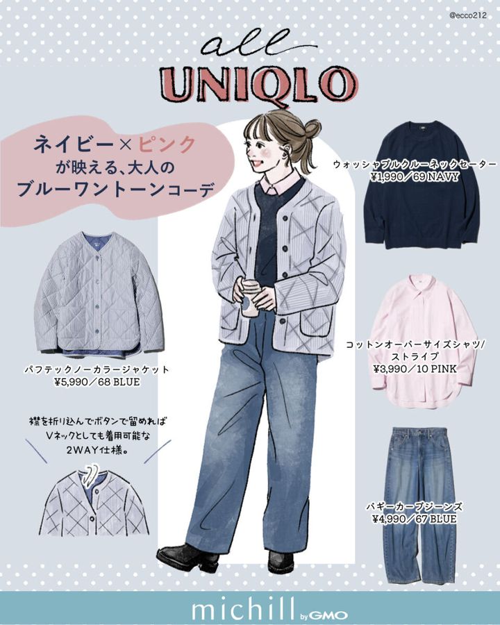 ALLユニクロ大人のブルーワントーンコーデ
