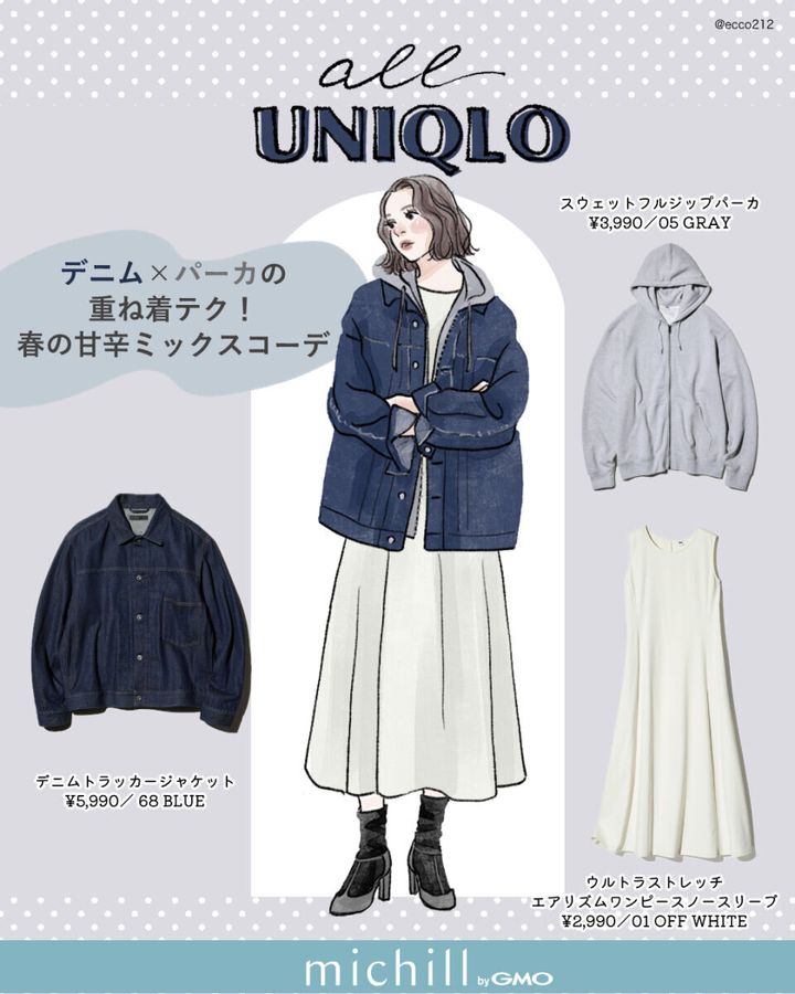 ALLユニクロ春の甘辛ミックスコーデ