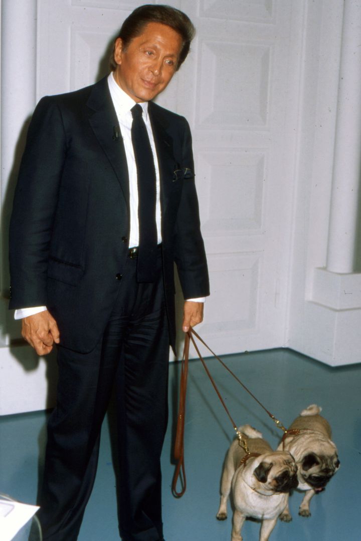Valentino Garavani and pugs, 1990s.