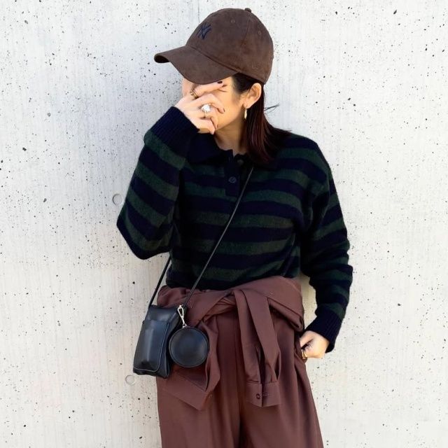 GU「パフニットボーダーポロシャツ」