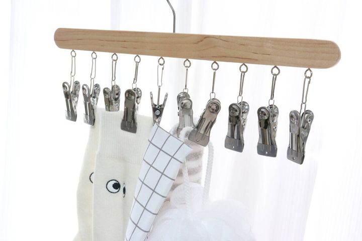 クリップ木製ハンガー（10個付） 洗濯物干し