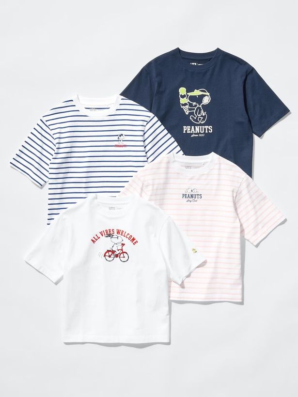 「GIRLS ピーナッツ UT／オーバーサイズフィット」は全4色展開。ボーダー2色を含む春らしいラインナップ