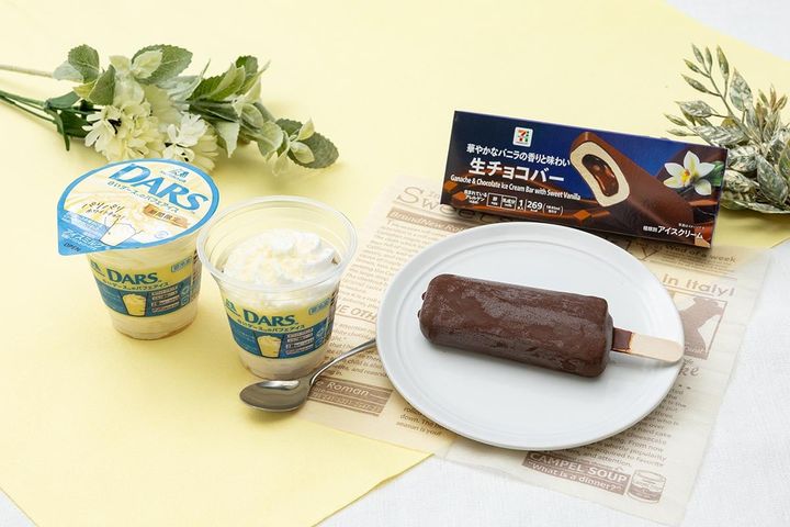 「白いダースのパフェアイス」と「セブンプレミアム 生チョコバー スイートバニラ」