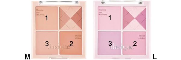 【L】と【M】の1〜3を混ぜて頰の高い位置にふわり。