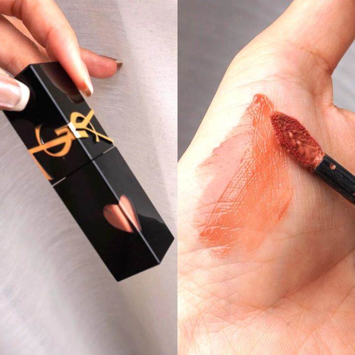 白ニット×オレンジメイク YSL ザ インクス ヴィニルクリーム 443