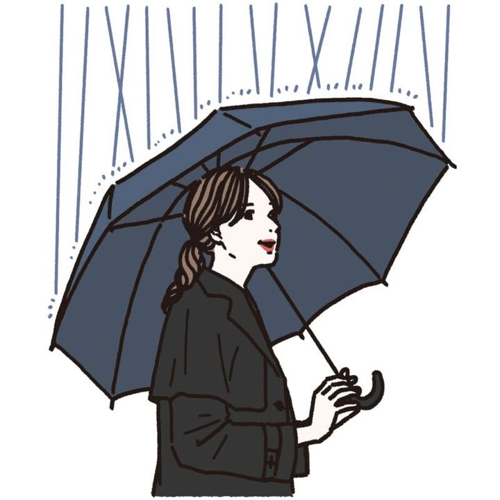雨の中傘を刺す女性のイラスト