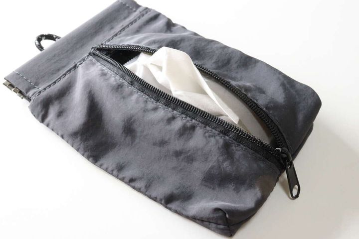 ダイソーのポケットティッシュも入るユーティリティバネ口ポーチにティッシュを収納する