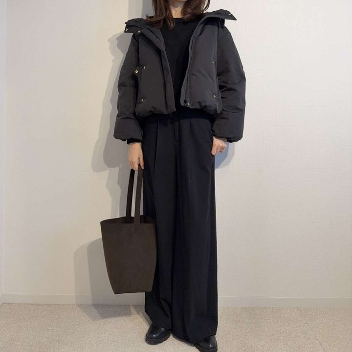 Curensology 2WAYフードダウンジャケットとワイドパンツコーデ