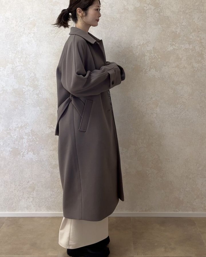 GUコージーメルトンバルマカーンコート Mサイズ着用丈感 サイド