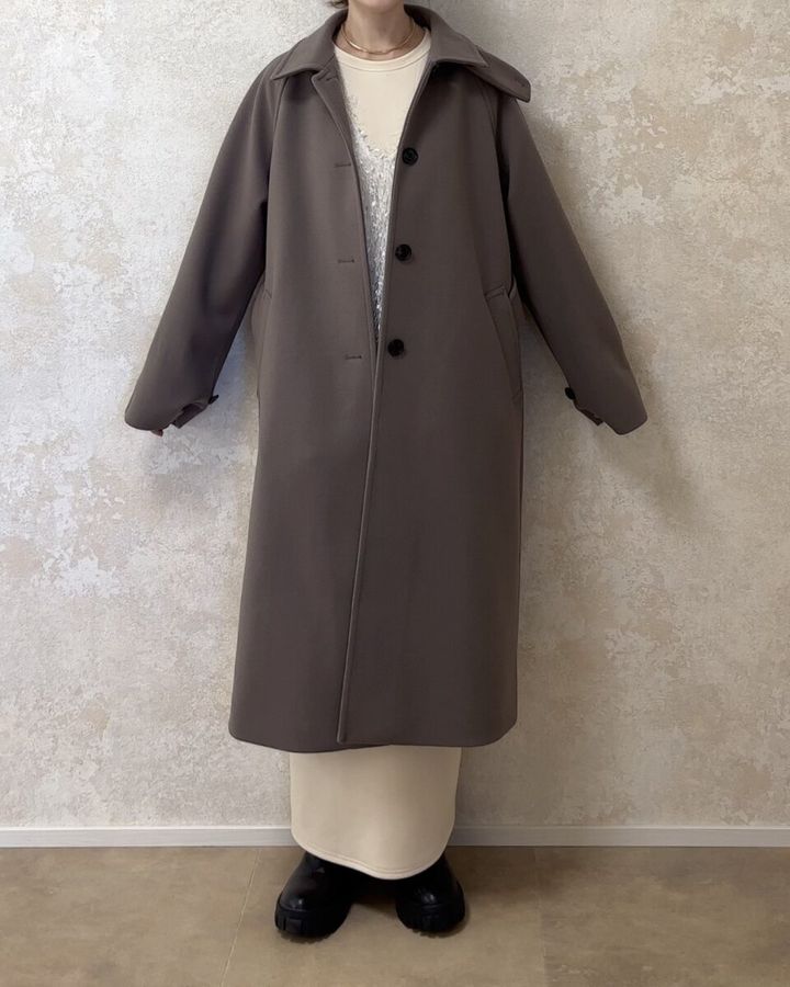 GUコージーメルトンバルマカーンコート Mサイズ着用丈感 正面