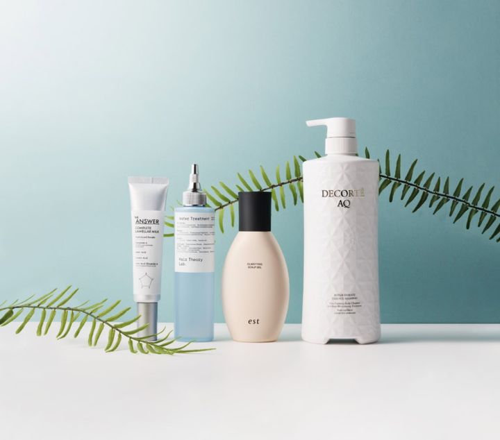 コスメデコルテ AQ リペア エッセンスシャンプー、エスト クラリファイイング スカルプジェル、ヘアセオリーラボ セラムイン ウォータートリートメント、花王 THE ANSWER コンプリートラメラミルク