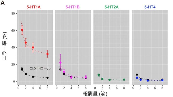 5-HT1A受容体の阻害によってエラー率が最も上昇