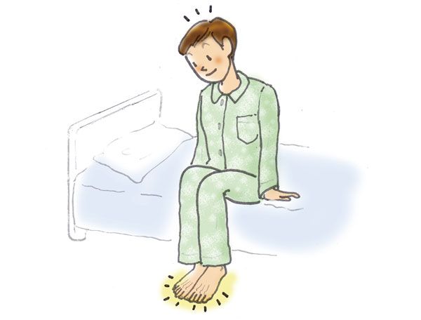 起床時の動き4：歩き出す前に、足の指、足の裏の感覚を目覚めさせる