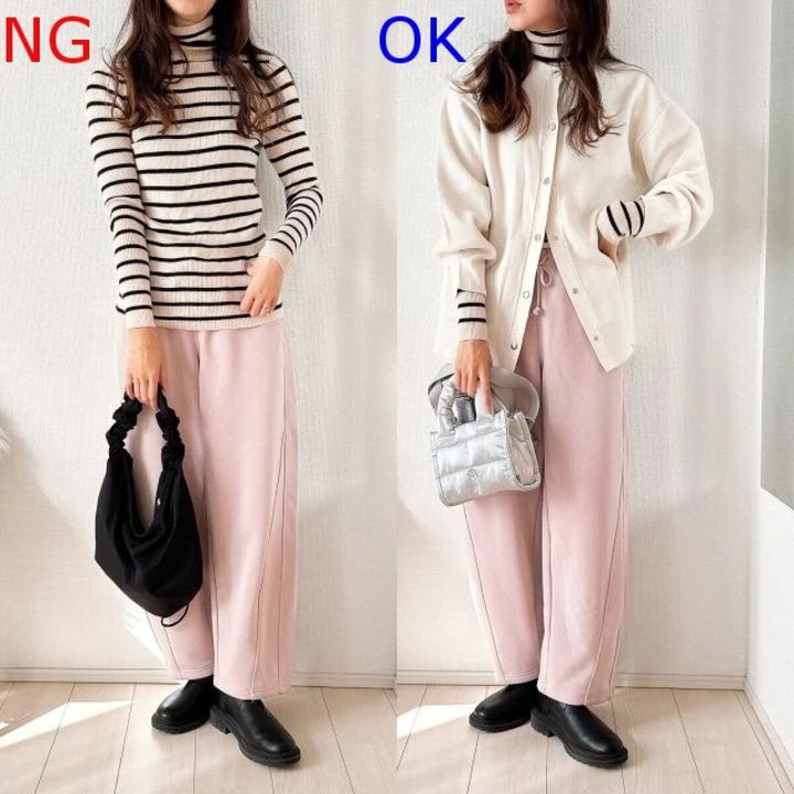 ピンクバレルレッグパンツNG＆OKコーデ