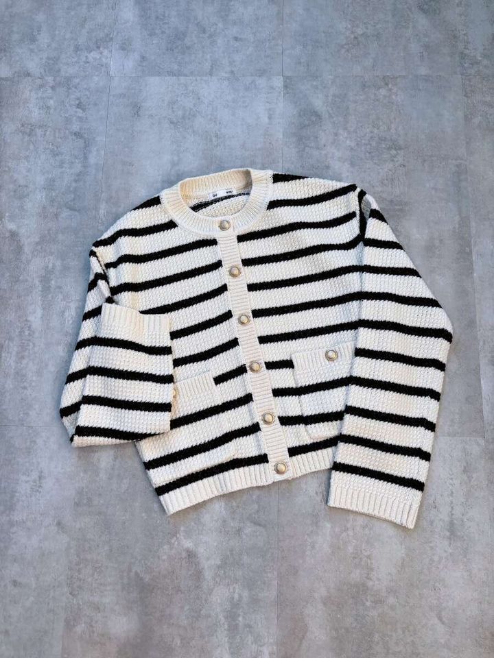 GUツイーディーニットボーダーカーディガン NATURAL