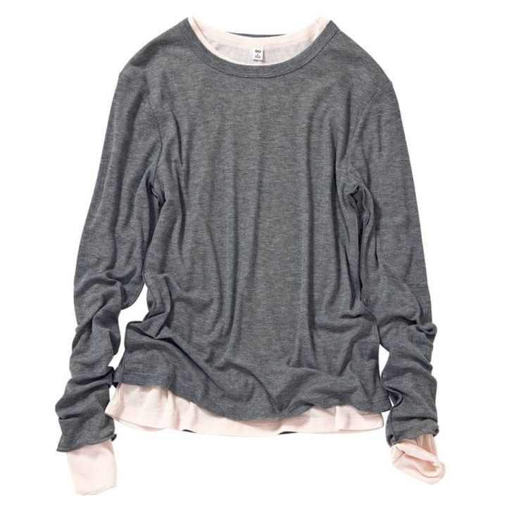 ソフトシアークルーネックロングTシャツ 各￥990（ジーユー）