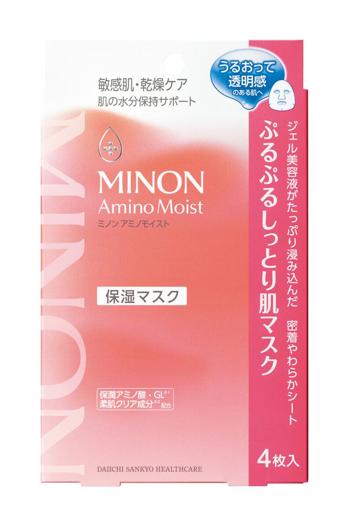 ミノン アミノモイスト ぷるぷるしっとり 肌マスク 22mL×4枚 ¥1,320（編集部調べ）／第一三共ヘルスケア