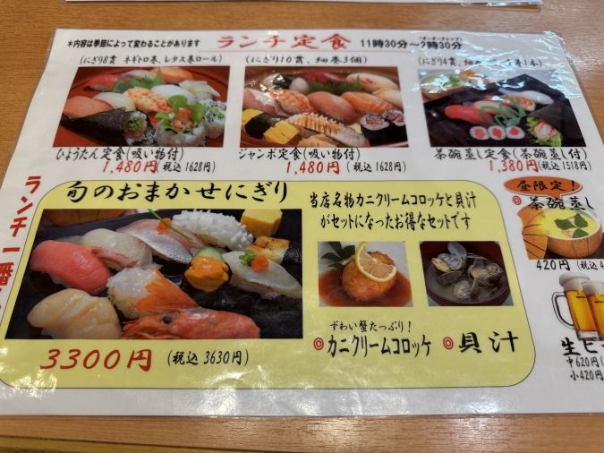 ひょうたん寿司 福岡天神ランチメニュー