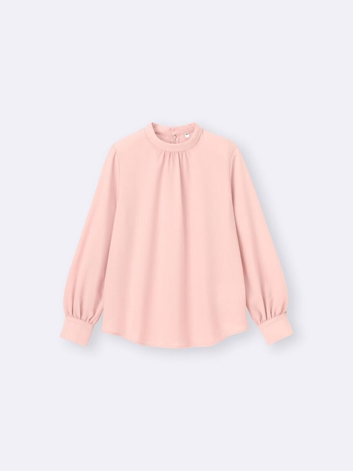 2026gu春ピンク女性スタンドカラーブラウス