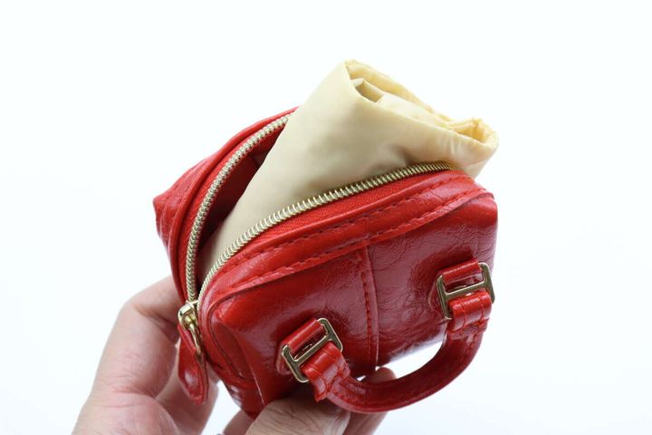 チャーム付エコバッグ（ボストン風、RD） コンパクト