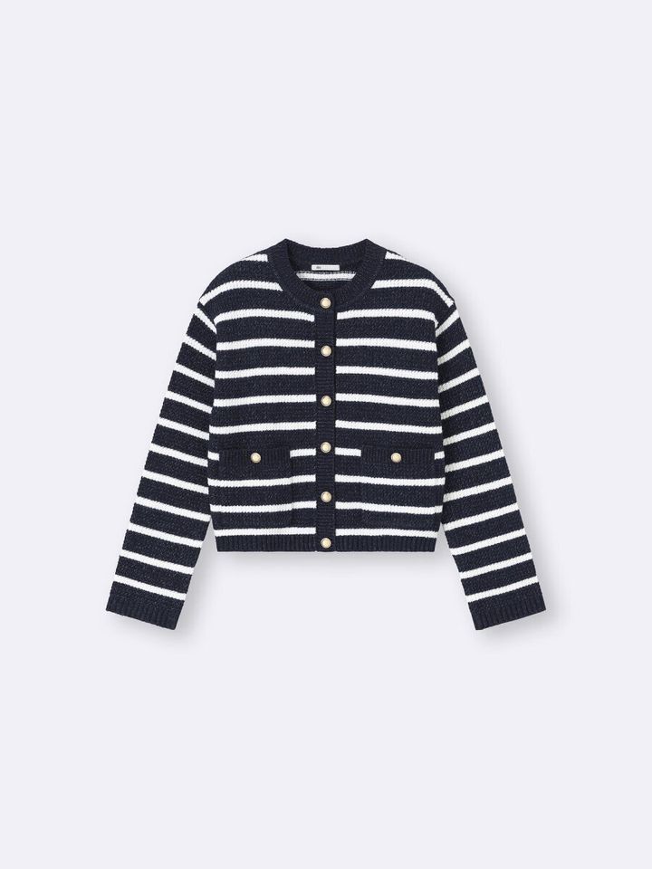 2026gu羽織りツイーディーニットボーダーカーディガン