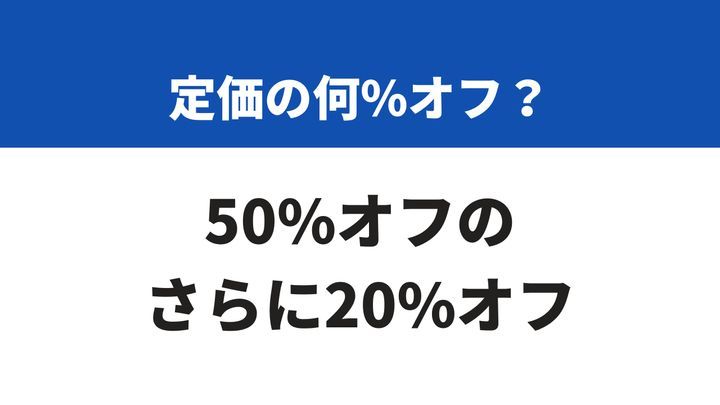 大人が意外と間違える「50%オフのさらに20%オフ」→定価の何%オフ