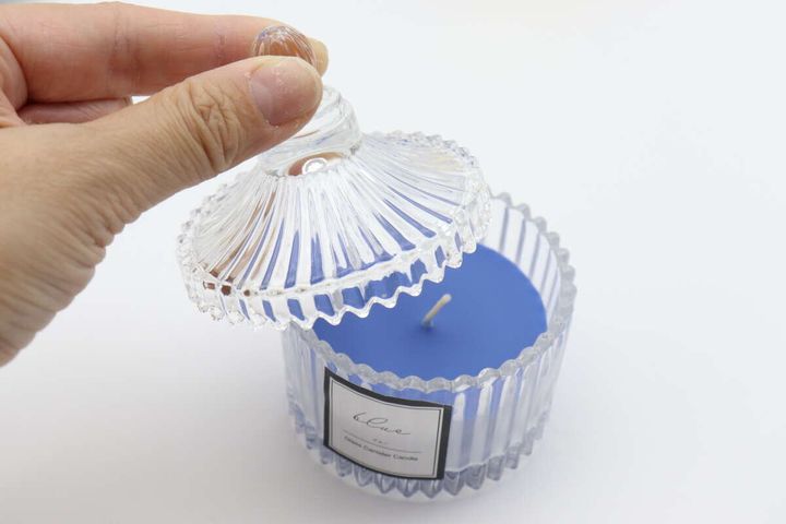 ガラスキャニスターキャンドル（ブルー） 蓋付き