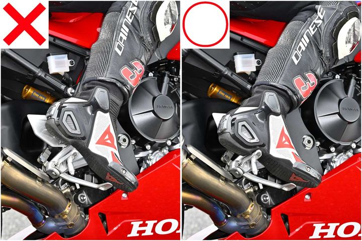 リアは進入ブレーキからを練習しよう！ リアから先にかけ始めるとピッチングを抑制して安定させられる 