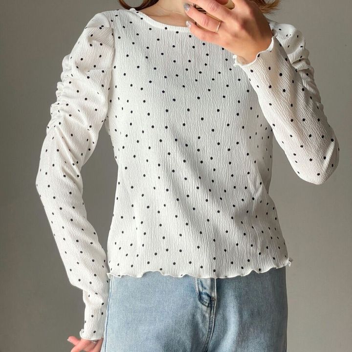 cocaクレープシャーリングパフスリーブトップス Dot Mサイズ着用