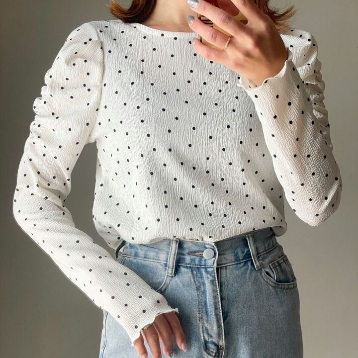 cocaクレープシャーリングパフスリーブトップス Dot