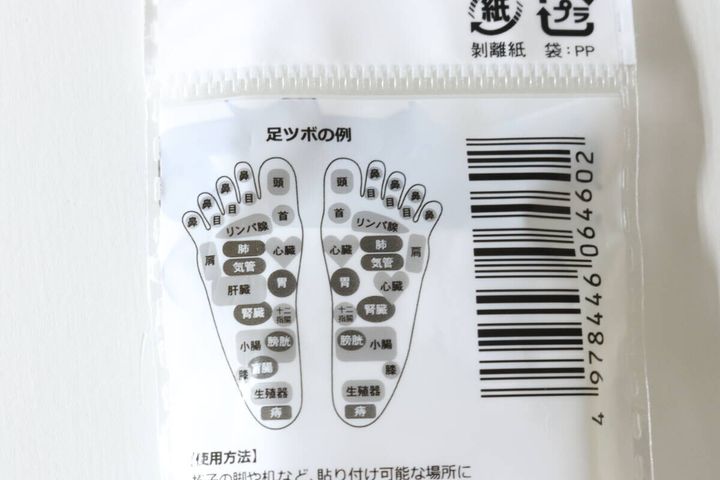 セリアの貼るツボ押しシールの裏面の足ツボの例