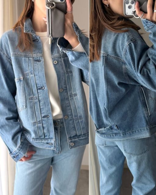 デニムトラッカージャケットを着たコーデ