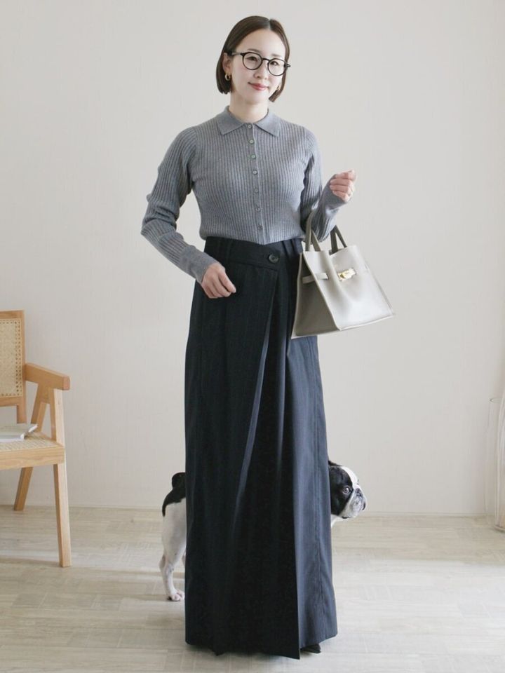 2026大人女性ポロニットカーディガンシンプルコーデ