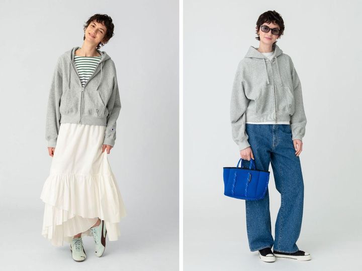 画像: グレーのダブルジップフーディを合わせたコーディネート 出典：RHC ロンハーマン