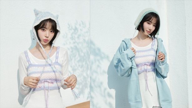 完成品のファンシーヤーンニットキャップはさわやかな印象で春のおでかけにぴったり！