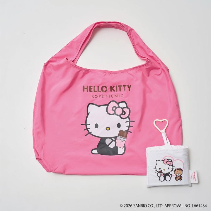 画像2: 【ROPÉ PICNIC×HELLO KITTY】折りたたみエコバッグ［縦30×横（上部）43（下部）33.2×マチ13㎝］折りたたみ時［11.3×13.1㎝］各¥2,189 www.junonline.jp