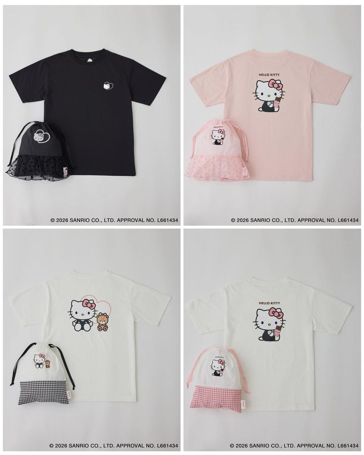 画像: 【ROPÉ PICNIC×HELLO KITTY】巾着付きアソートTシャツ各¥6,490 www.junonline.jp