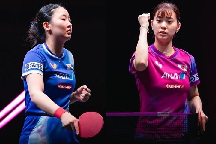 張本美和、長﨑美柚（C）WTT