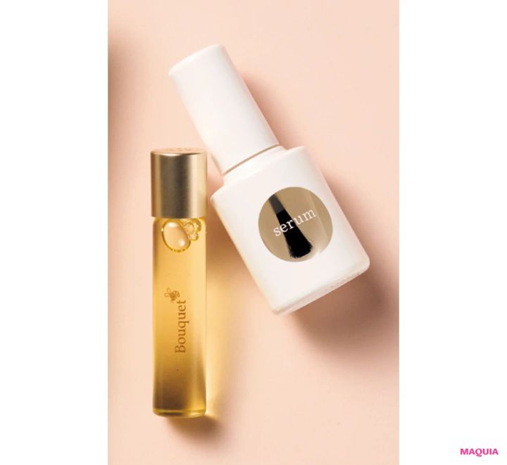 爪の保湿 パーツケアのおすすめアイテム （左）uka nail oil Bouquet、（右）uka better nail serum