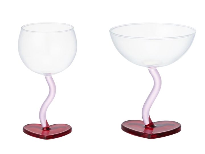 画像: 左「ハートワイングラス」￥1,600、右「ハートデザートグラス」￥1,600 出典：Francfranc
