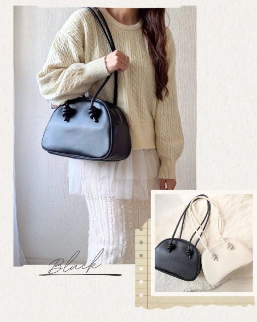 ノットデザインボストンバッグを持ったコーデ