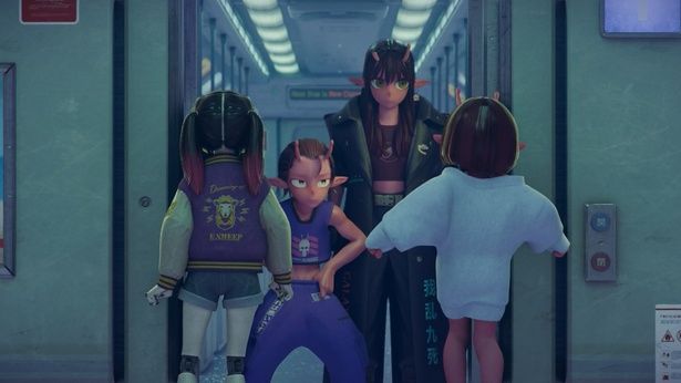 宇宙暴走族の総長アカネ(中右)と、彼女の腰巾着カナタ(中左) [c]亀山陽平／タイタン工業